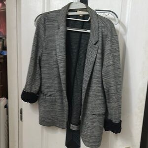 Maurices Gray Blazer with Black Trim Open-Front Design